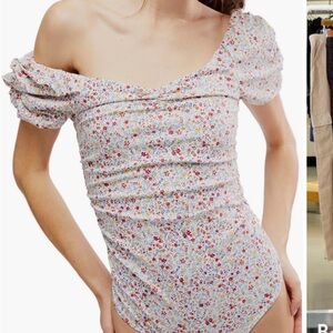 Free People Bella Floral Ruched
Puff Sleeve Print Bodysuit